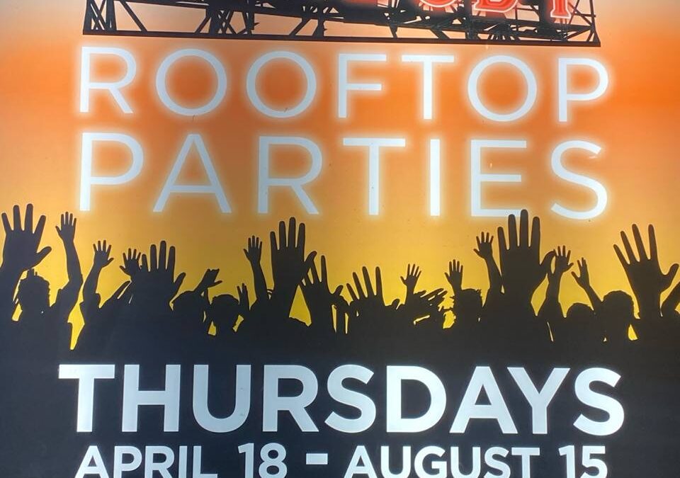 A poster advertising peabody rooftop parties.