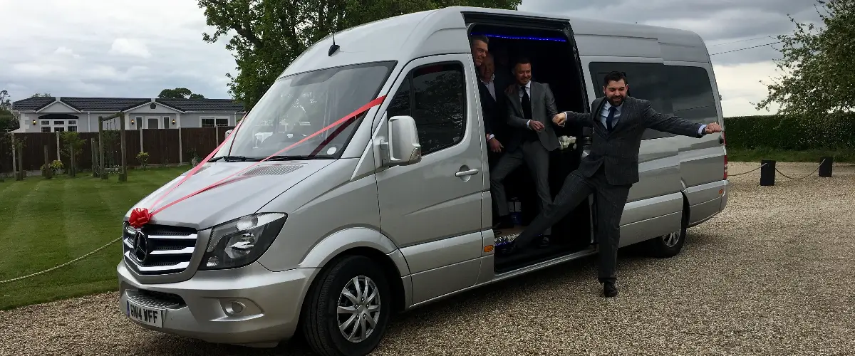 Wedding guest exiting luxury sprinter van in Memphis